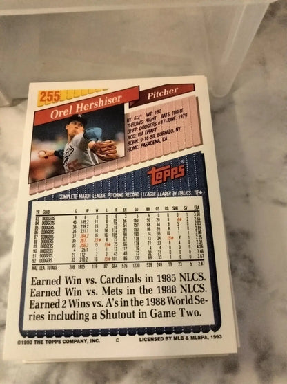 Orel Hershiser 1993 Topps Baseball Card 255 featuring Los Angeles Dodgers memorabilia