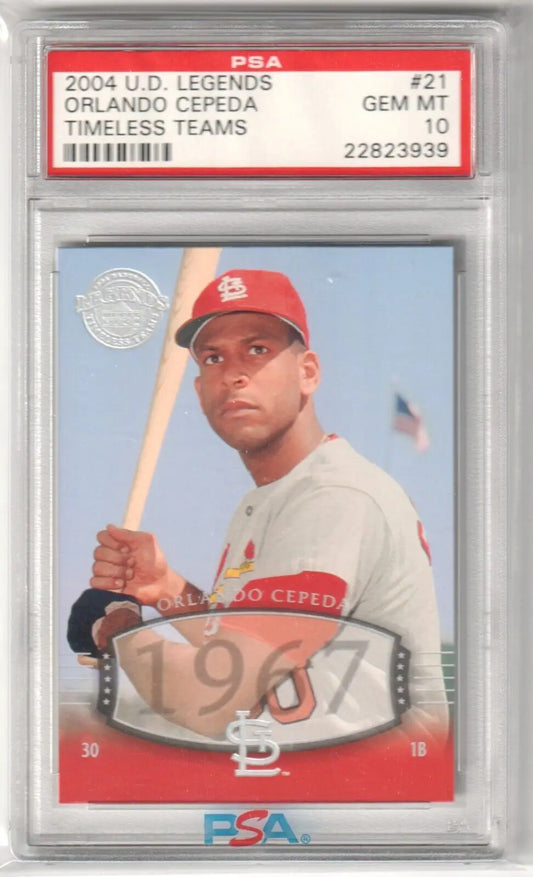 PSA-graded 2004 Upper Deck Legends Orlando Cepeda baseball card in protective case