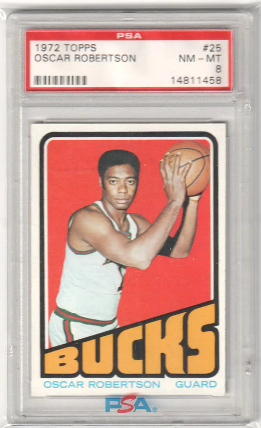 PSA-graded 1972 Topps Oscar Robertson basketball card in protective case by Columbia Hobby