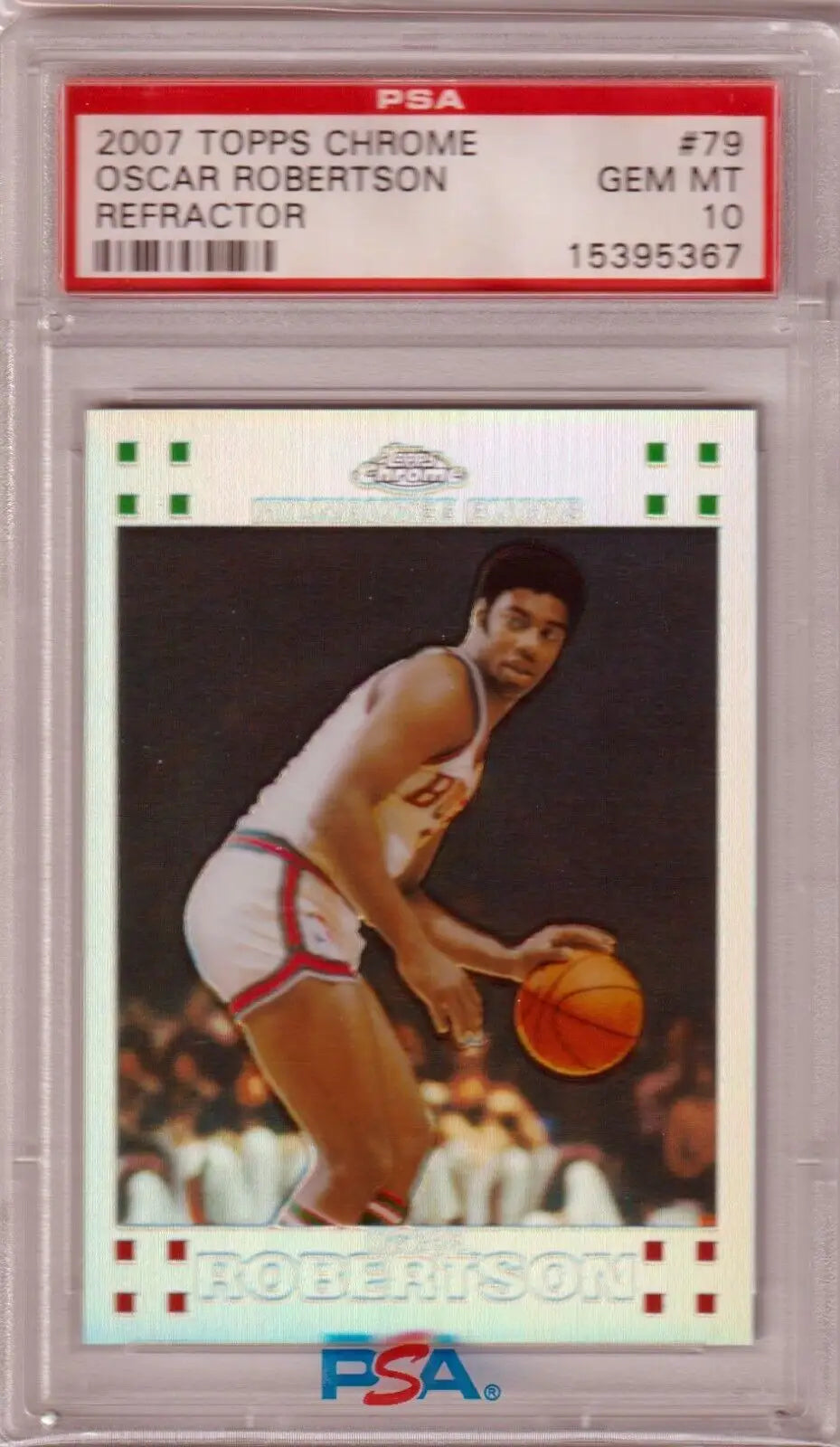 PSA-graded Oscar Robertson 2007 Topps Chrome Refractor card in protective case, Columbia Hobby