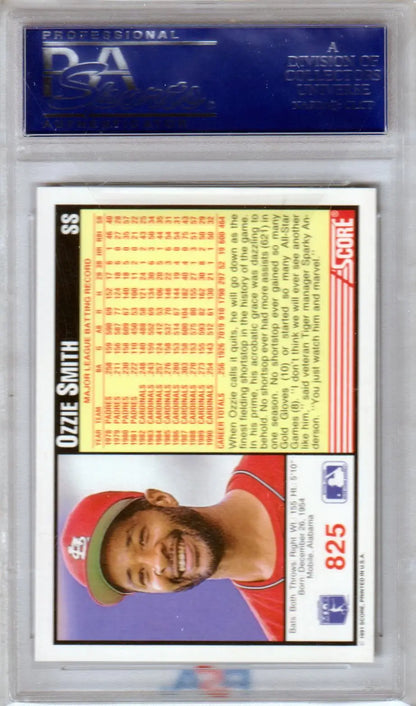 Ozzie Smith 1991 Score #825 PSA 10 Gem Mint baseball card in protective case