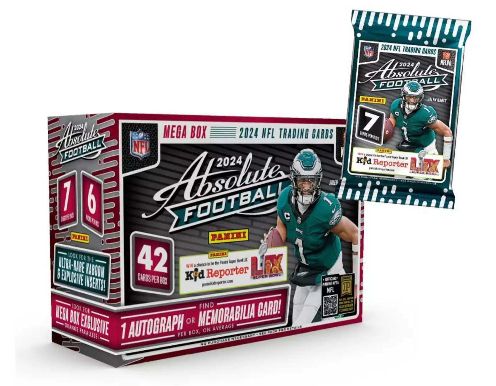 2024 Panini Absolute Football Mega Box with matching pack showcased for collectors