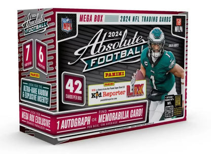 2024 Absolute Football Mega Box featuring a player in teal uniform for collectors