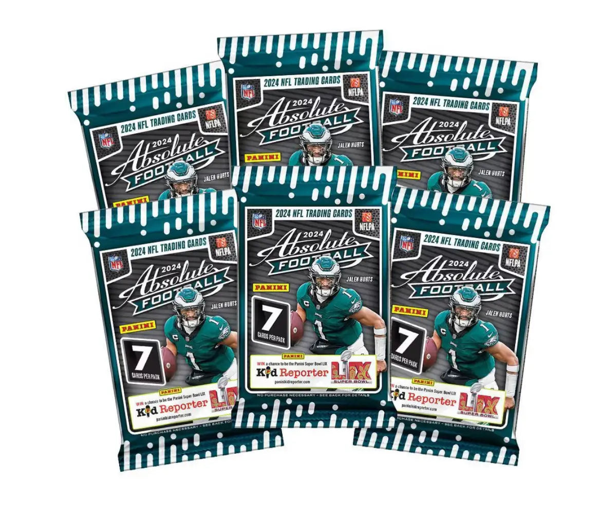 Multiple packs of 2020 Panini Absolute Football in a Mega Box with teal design