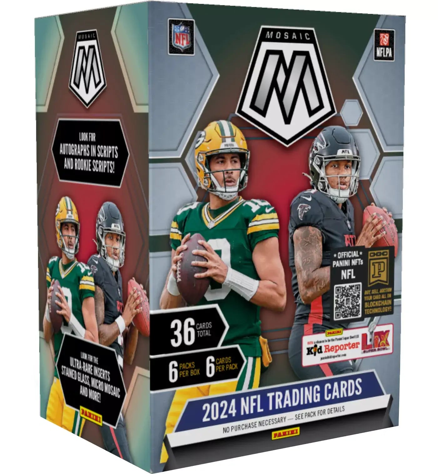 2024 NFL Mosaic trading card blaster box featuring Green Bay Packers and Raiders players