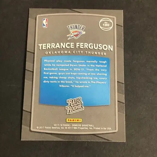 Terrance Ferguson Rated Rookie basketball card from Panini Donruss 2017-2018 Oklahoma City Thunder