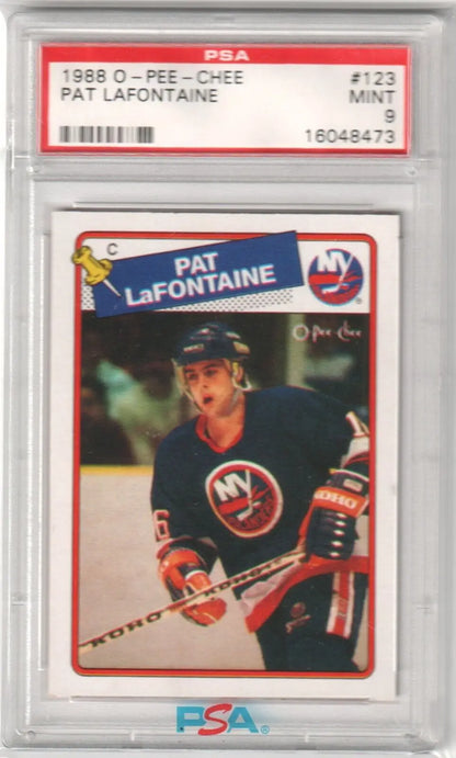 PSA-graded 1988 O-Pee-Chee NHL Pat LaFontaine single card from Columbia Hobby, box free shipping