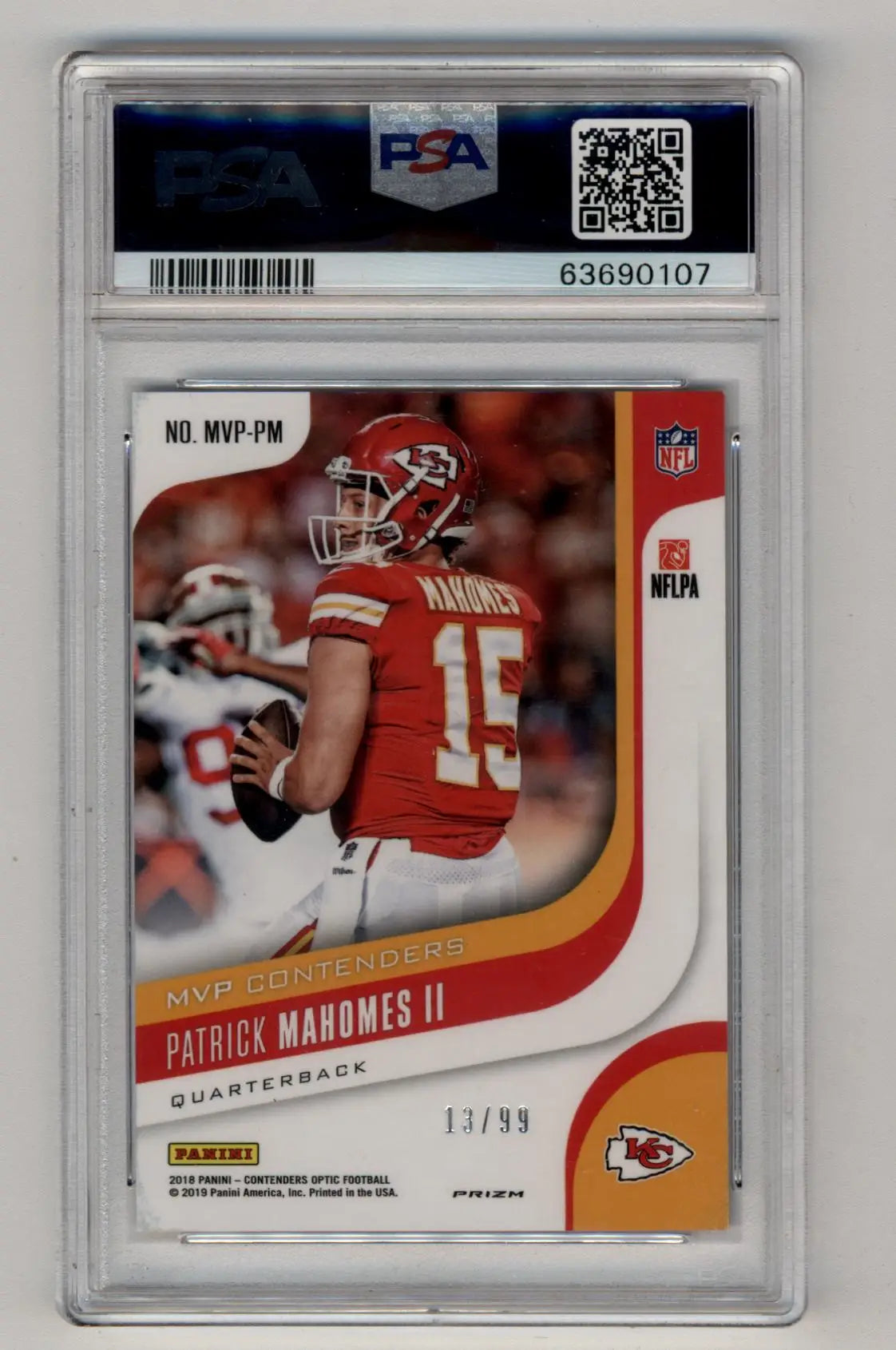 PSA-graded Patrick Mahomes 2018 Contenders Optic MVP Contenders Purple trading card