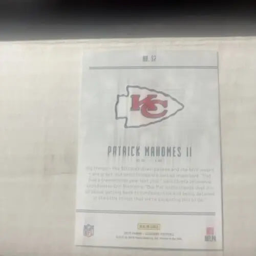 Patrick Mahomes 2019 Illusions Holofoil trading card for Kansas City Chiefs fans