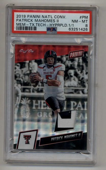 PSA graded Patrick Mahomes 2019 National Convention Relic Hyperplaid football card