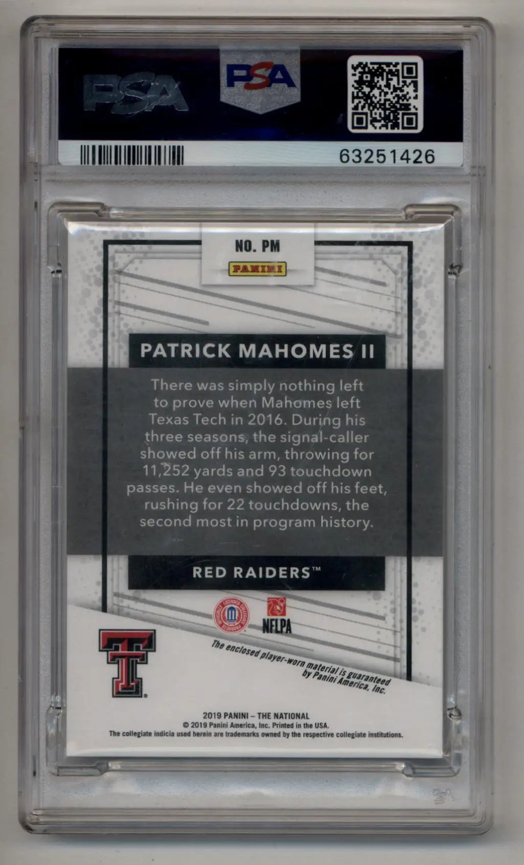 Patrick Mahomes 2019 National Convention Relic Hyperplaid 1/1 PSA 8 in protective case