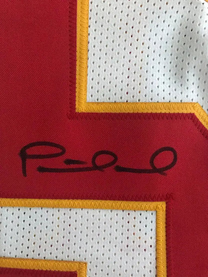 Autographed Kansas City Chiefs Jersey by Patrick Mahomes with signature on red fabric