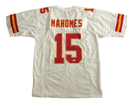 Autographed Kansas City Chiefs Jersey featuring Patrick Mahomes in red and yellow letters