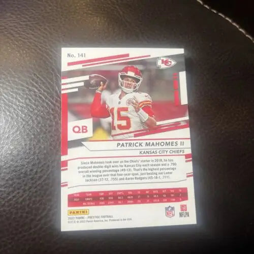 Patrick Mahomes II 2022 Panini Prestige base #141 Kansas City Chiefs football card