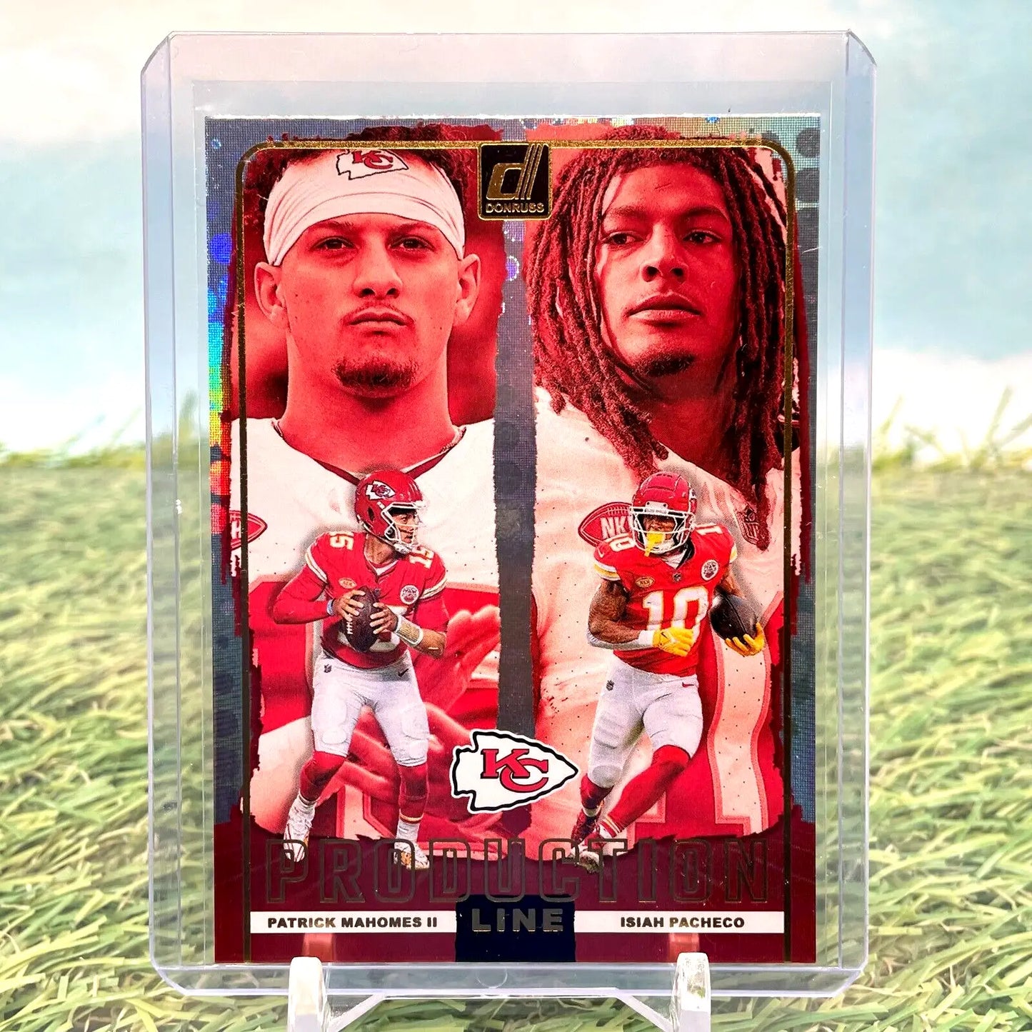 Patrick Mahomes and Isiah Pacheco 2024 Donruss Production Line SP #11 trading card