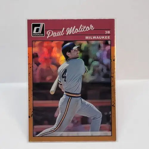 Paul Molitor swinging bat on Donruss Holo Orange Foil MLB Baseball card