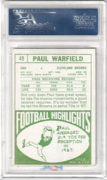 Vintage Paul Warfield 1968 Topps Autograph card in protective case from Columbia Hobby