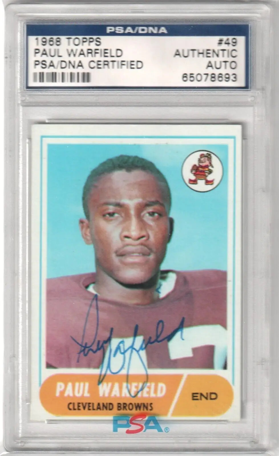 PSA/DNA certified autographed 1968 Topps Paul Warfield football card in graded case