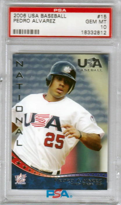 PSA-graded 2008 USA Baseball trading card of Pedro Alvarez in Team USA jersey number 25