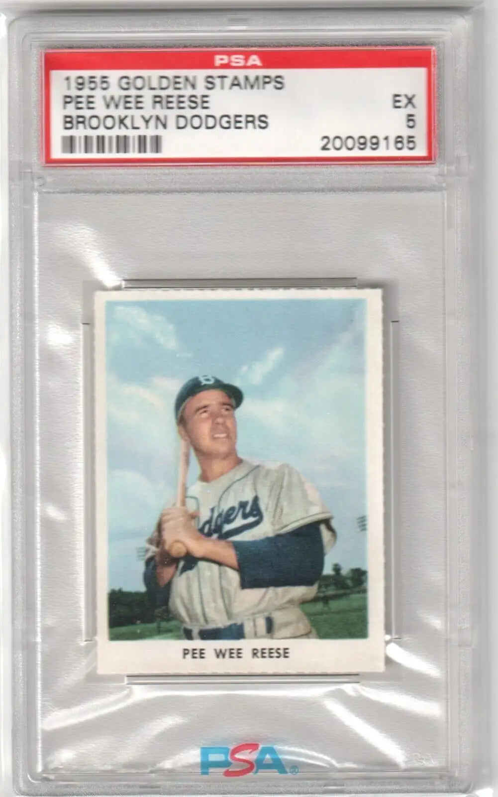 PSA-graded 1955 Golden Stamps Brooklyn Dodgers card in holder, perfect for single cards collectors