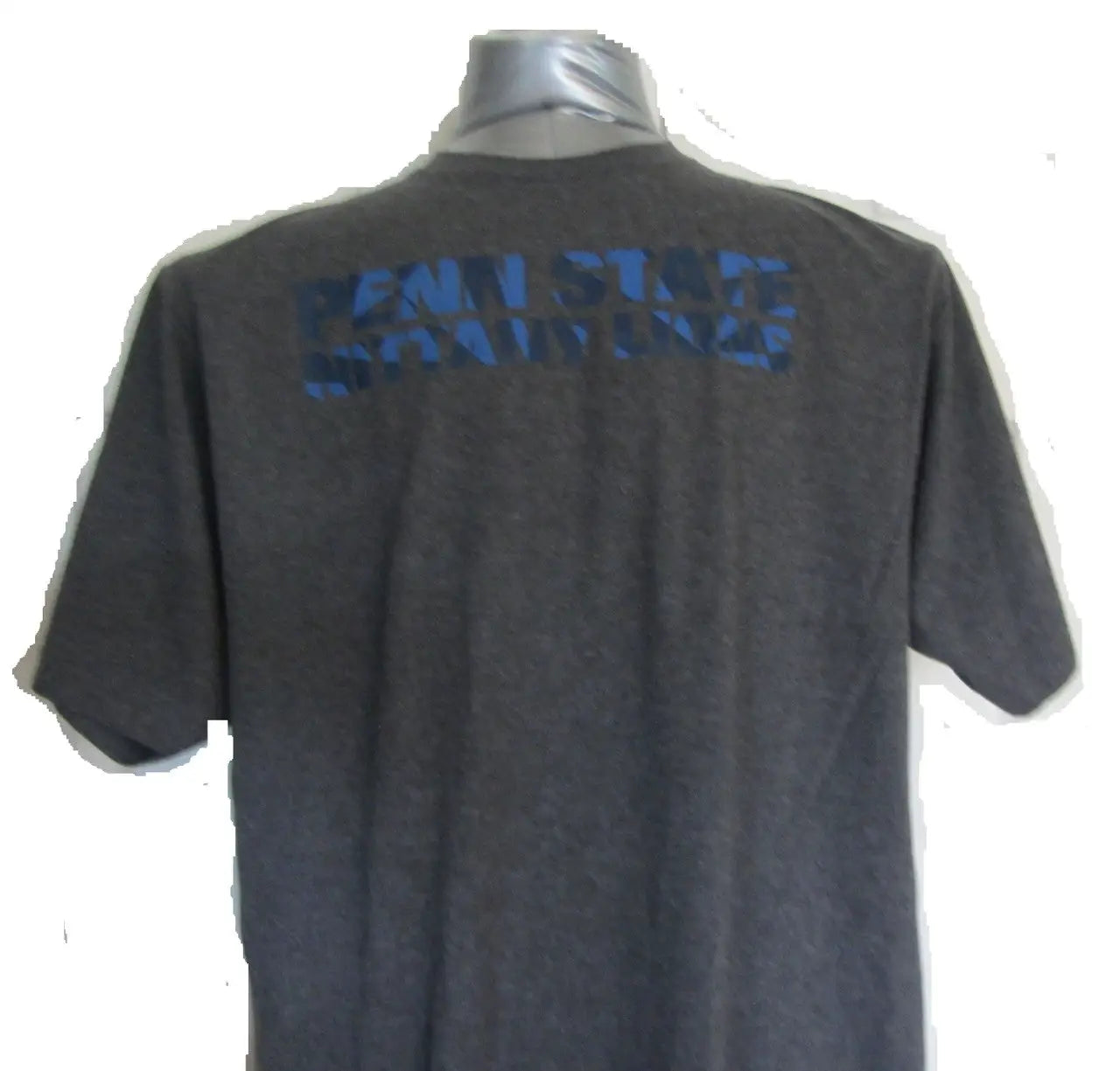 Dark gray Penn State t-shirt with blue text on back, perfect for fans and collectors