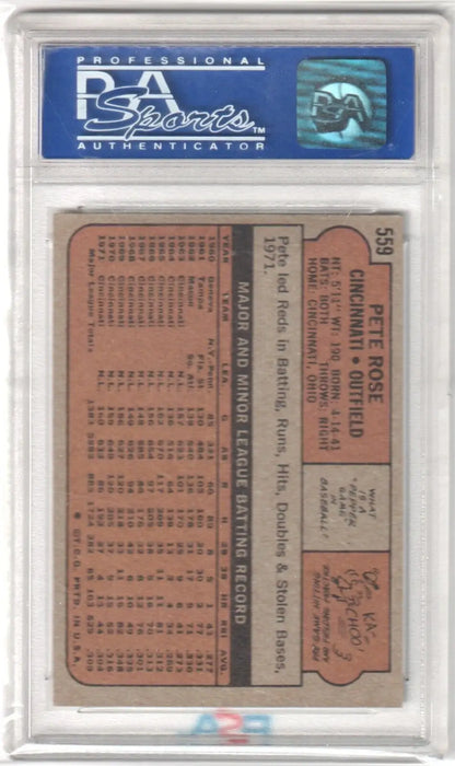 Pete Rose 1972 Topps #559 PSA 8 NM-MT baseball card in holder from Columbia Hobby with free shipping