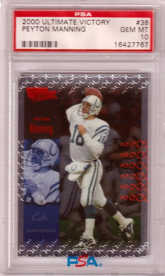 PSA 10 GEM MINT 2000 Ultimate Victory Peyton Manning football card in protective case