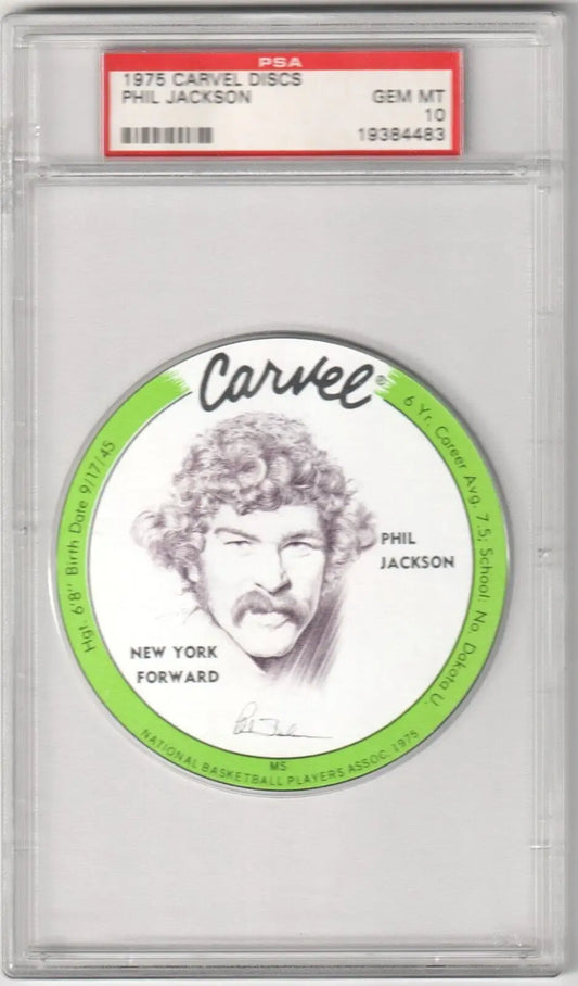 PSA-graded PHIL JACKSON 1975 Carvel ice cream disc with green border from Columbia Hobby