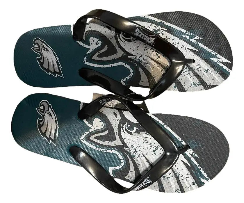 Philadelphia Eagles beach flip flop sandals with big logo in gradient design