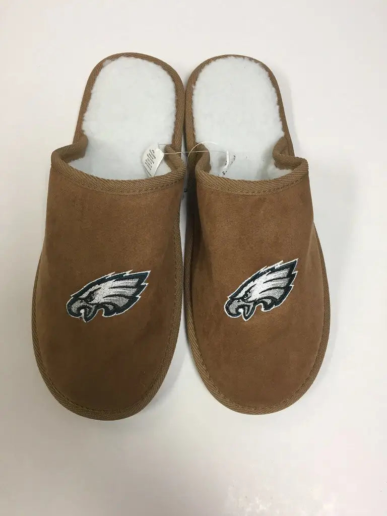 Brown Philadelphia Eagles slide slippers in team color with logo, available in shoe sizes