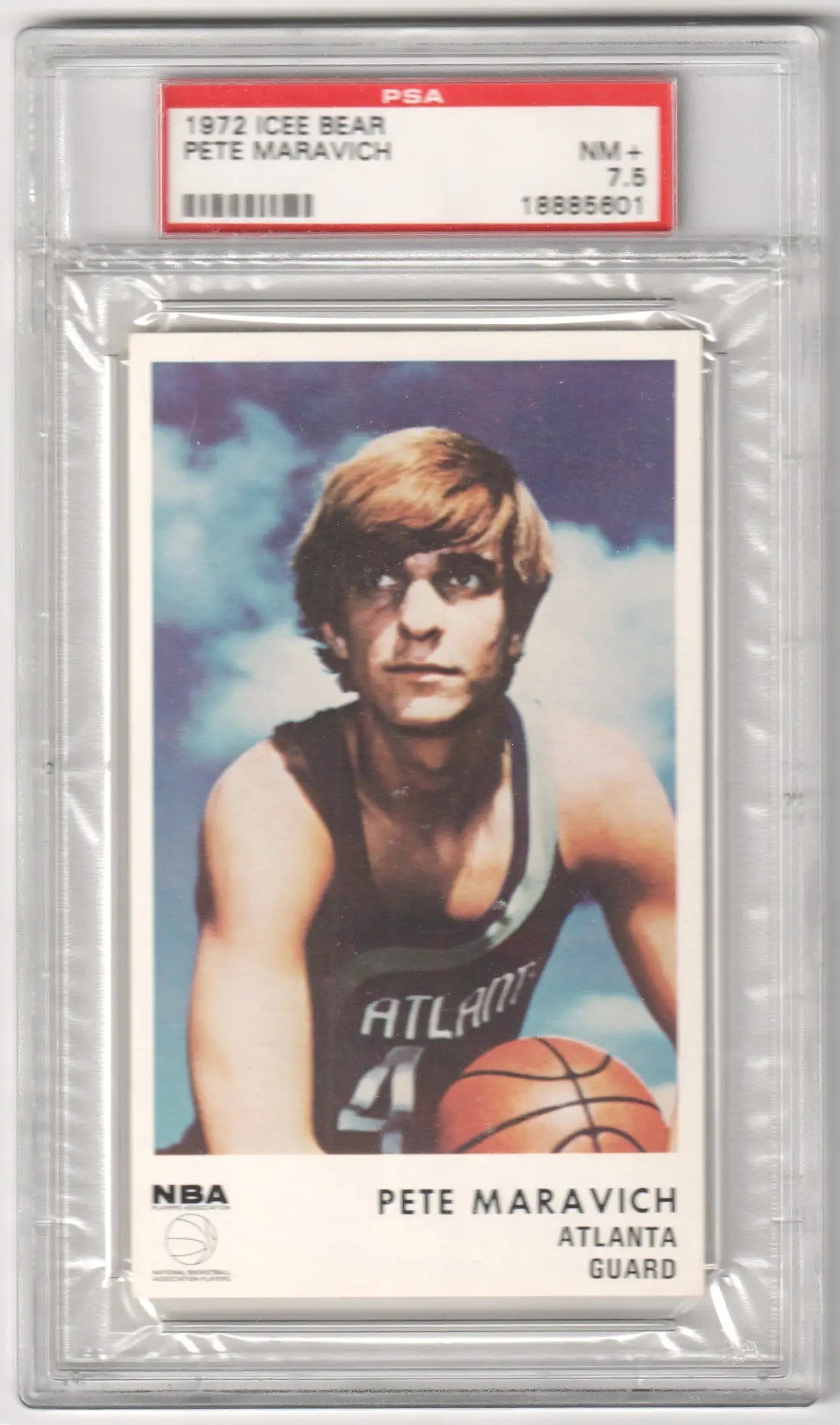 PSA-graded Icee Bear Pete Maravich 1972 vintage basketball card Atlanta Hawks jersey