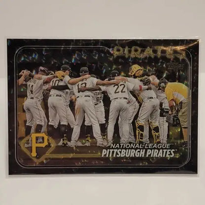 Pittsburgh Pirates players celebrating in white uniforms on Silver Cracked Foil card