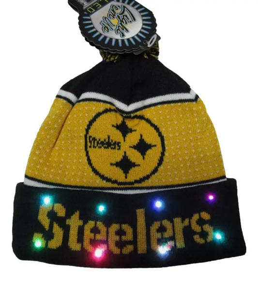 Light-up Pittsburgh Steelers Big Logo Colorblock Beanie in Black and Gold