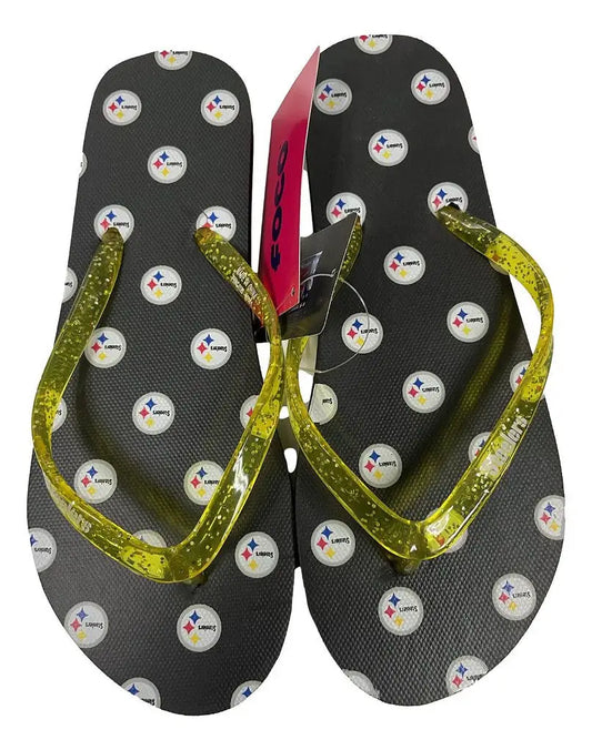 Polka dot Glitter Thong Flip Flop Sandals for Women in Pittsburgh Steelers design