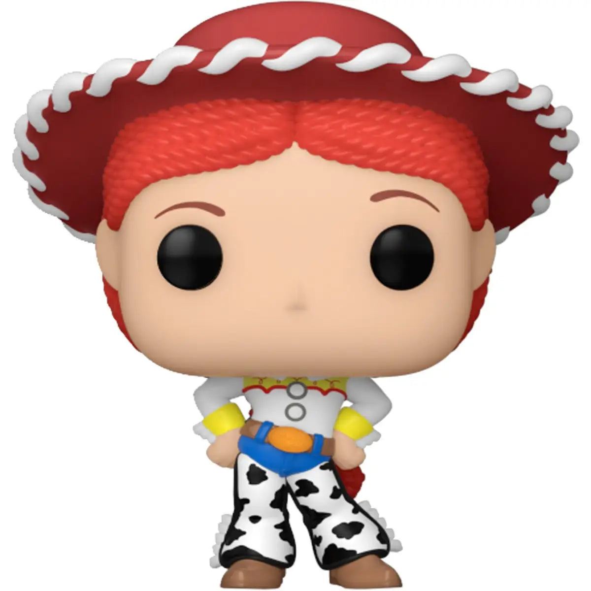 Funko Pocket Pop figure in cowprint outfit with red hat and yellow accessories