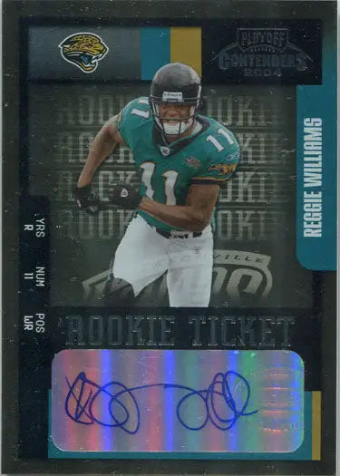 Football trading card of Jacksonville Jaguars player in teal jersey, rookie ticket autograph