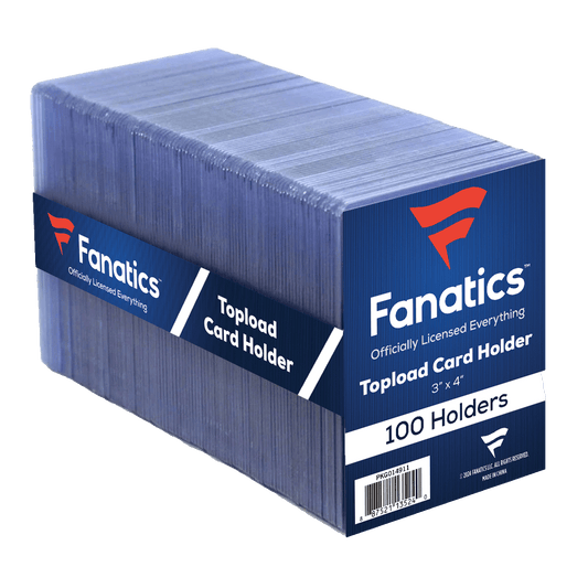 Box of 100 Fanatics toploaders for standard trading cards in blue packaging