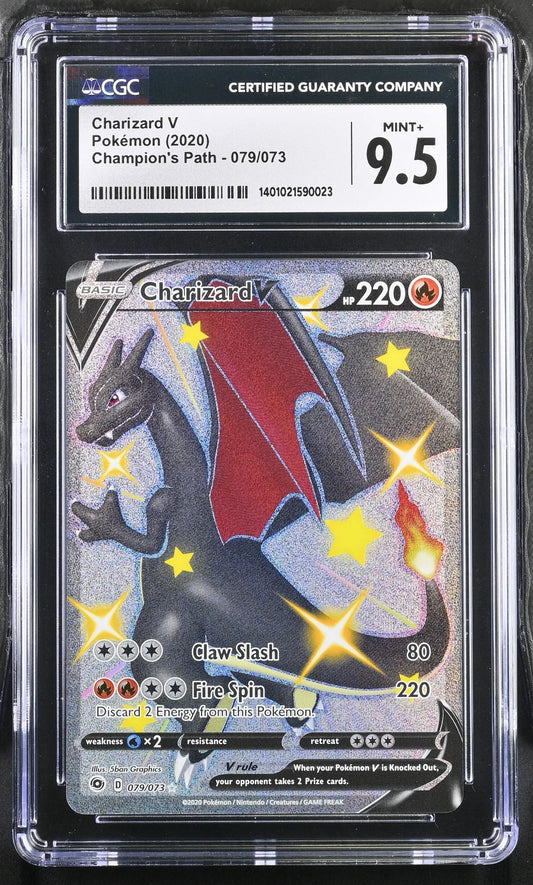 Graded Pokémon Charizard V trading card in protective case for collectors and investors