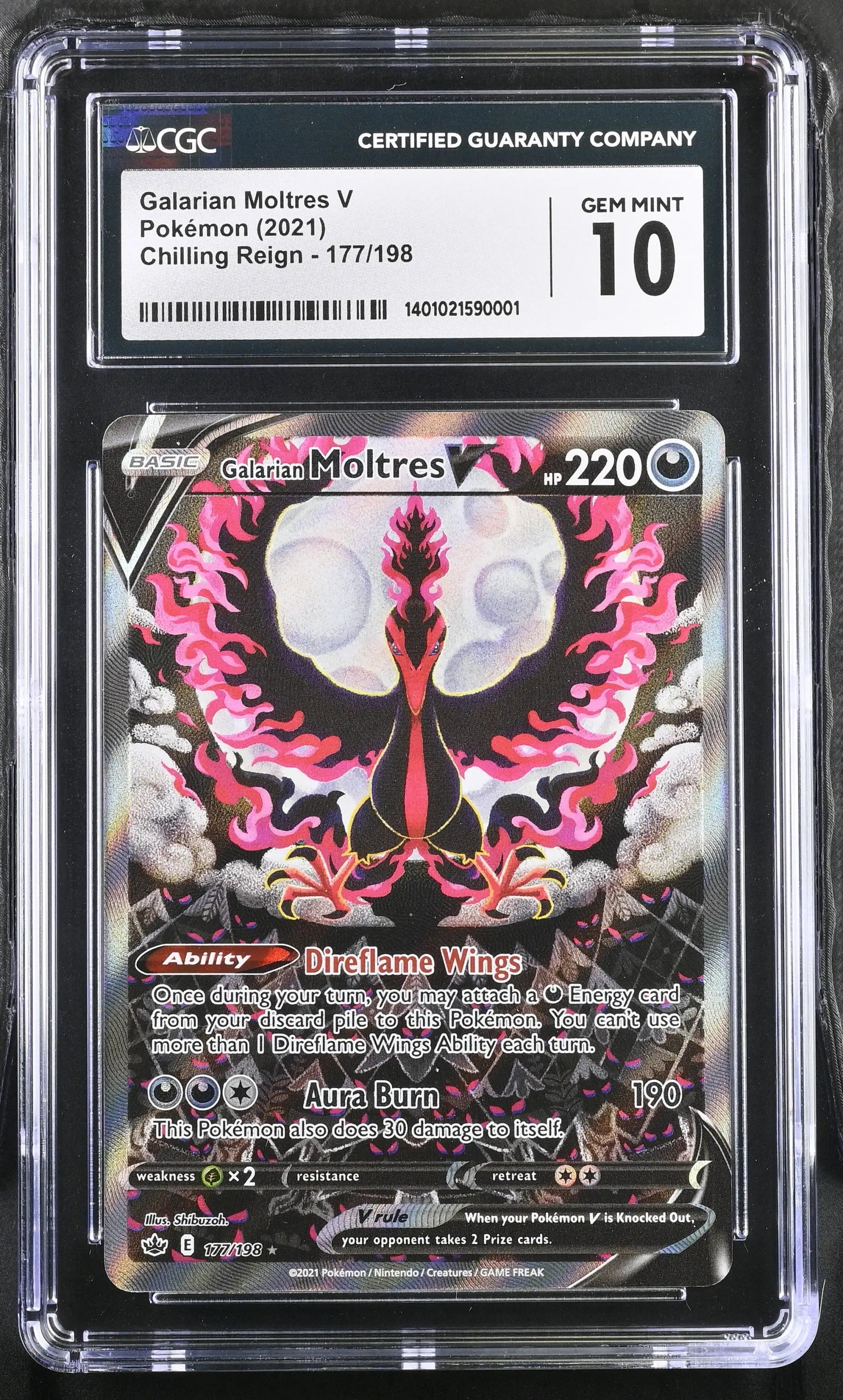 Graded Pokémon trading card Radiant Eternatus V in case for Chilling Reign collection