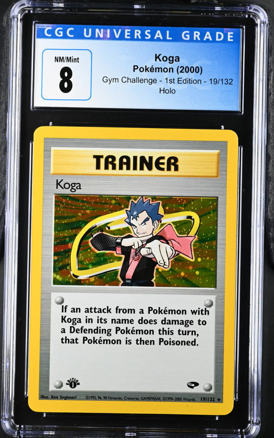 Graded Pokémon Koga 1st Edition trading card from Gym Challenge in CGC 8 condition