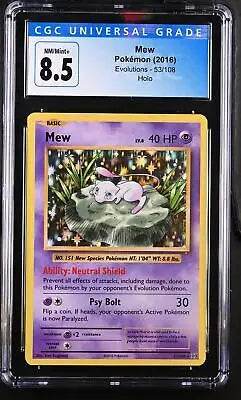 Graded Pokémon Mew #53/108 English CGC 8.5 from Pokémon Evolutions set