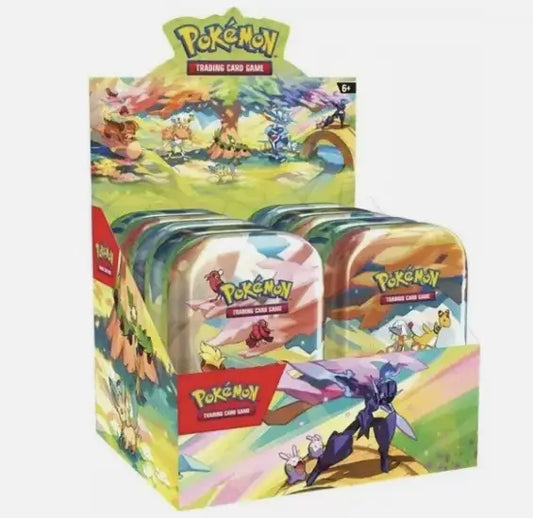 Colorful Pokémon Trading Card Game display box featuring the Mini Tin Vibrant Paldea