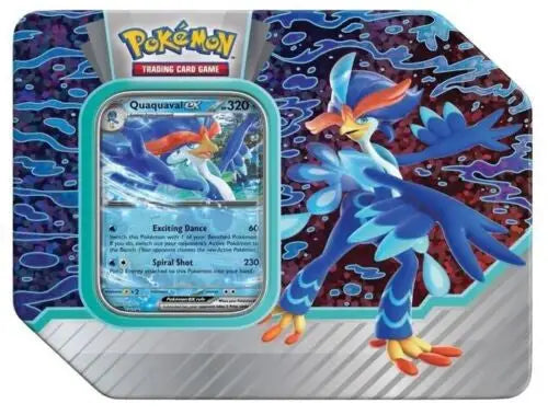 Pokémon TCG Quaquaval Ex Tin with Cramorant V for trading card collectors