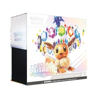 Pokemon Scarlet & Violet Prismatic Evolutions Elite Trainer Box with Eevee and crystals