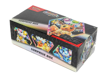 Pokemon Scarlet & Violet Prismatic Evolutions Surprise Box with booster packs and promo cards