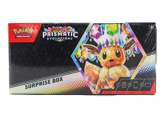 Pokemon Scarlet & Violet Prismatic Evolutions Surprise Box with promo cards and booster packs