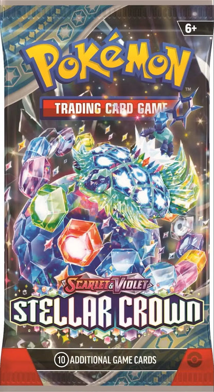 Pokemon Scarlet & Violet Stellar Crown Booster Pack with colorful crystalline dragon artwork