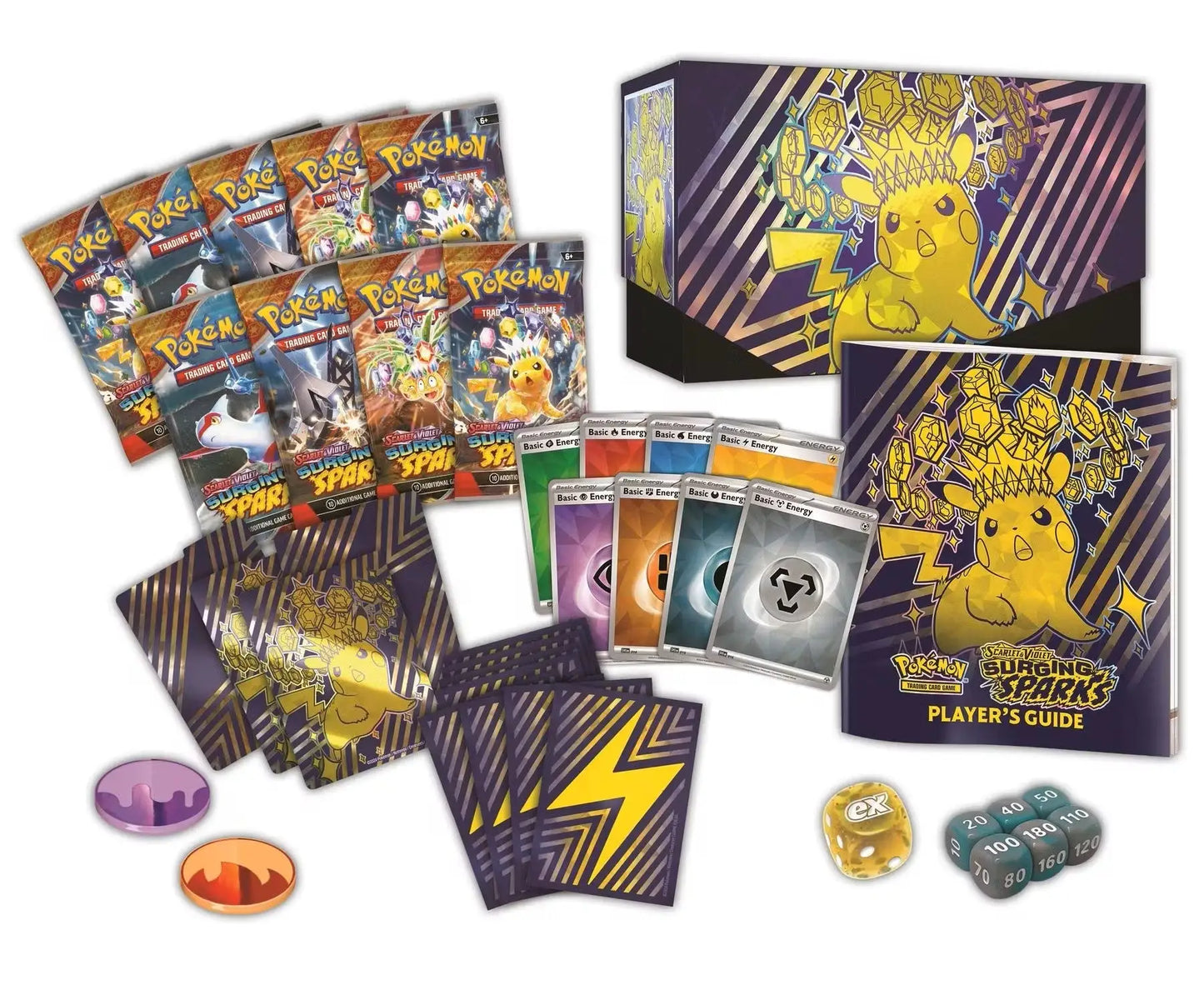 Pokemon Scarlet & Violet Surging Sparks Elite Trainer Box with cards and accessories