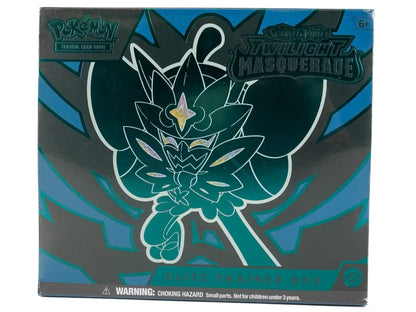 Dark teal and blue Pokemon Scarlet & Violet Twilight Masquerade Elite Trainer Box design