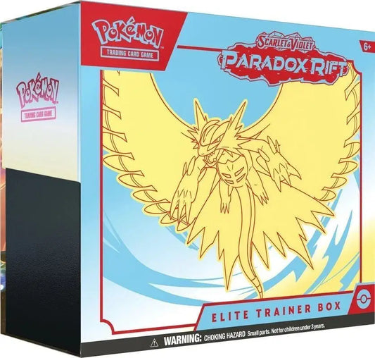 Pokémon TCG Scarlet & Violet—Paradox Rift Elite Trainer Box featuring Roaring Moon